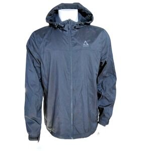 Gerry Mens Hooded Windbreaker Jacket Black Ripstop Mesh Lined Full Zip Large